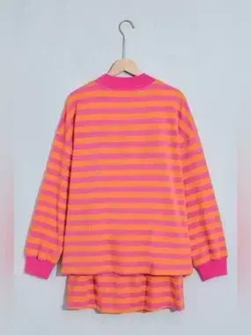 Stripe Color Block Patchwork Mock Neck Pullover Drawstring Mini Skort Set - Picture 4 of 9